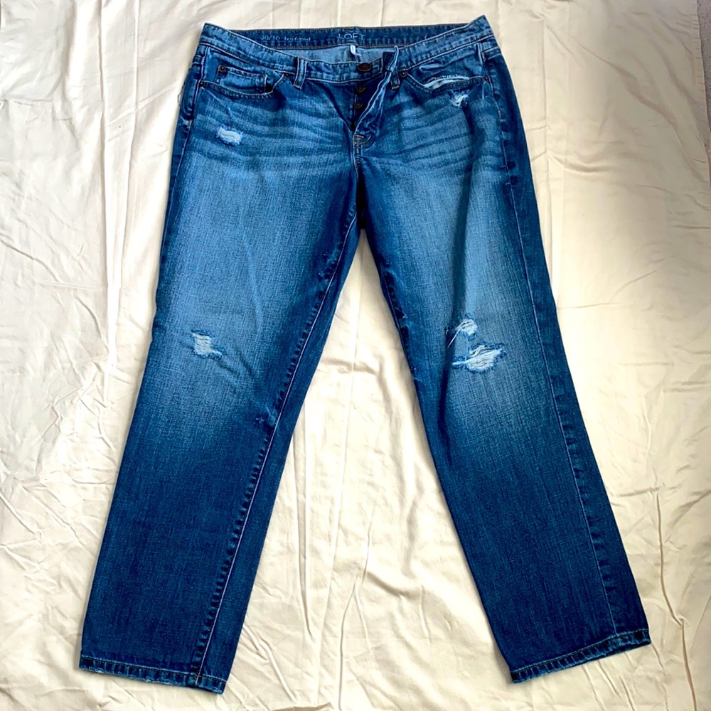 Loft boyfriend button fly distressed jeans 30 / 10